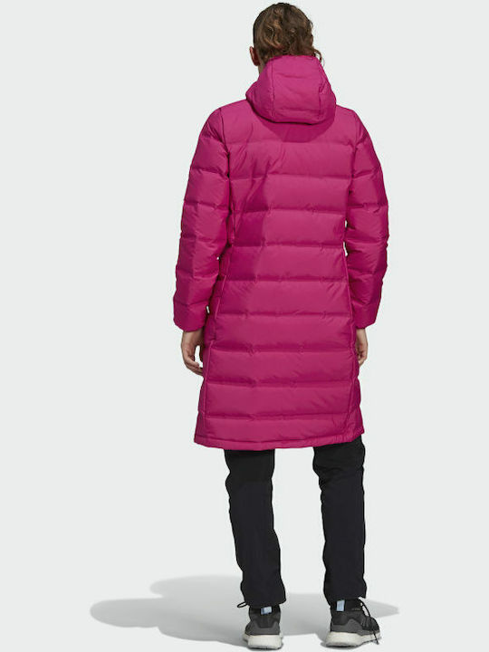 Adidas Helionic Down Women's Long Puffer Jacket for Winter with Hood Fuchsia