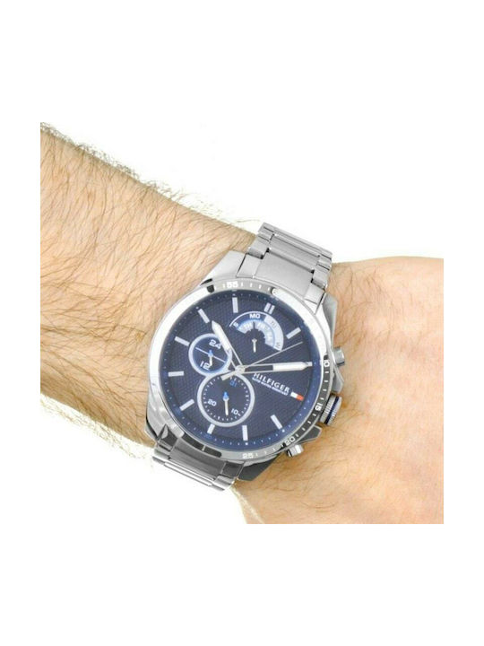 Tommy Hilfiger Decker Ανδρικό Ρολόι 46mm Χρονογράφος Μπαταρίας με Ασημί Ατσάλινο Μπρασελέ