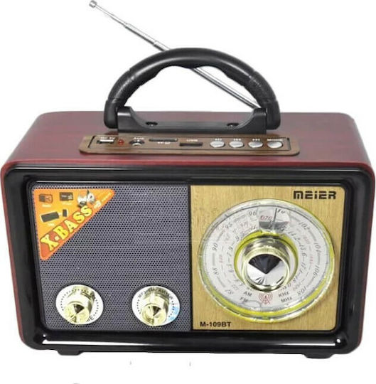 Meier M-109BT Retro Επιτραπέζιο Ραδιόφωνο Επαναφορτιζόμενο με Bluetooth και USB Καφέ