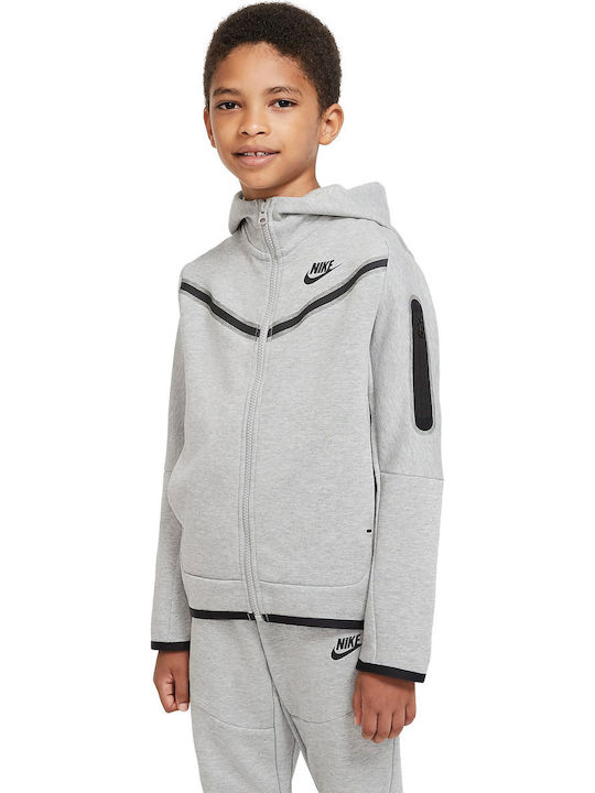 Nike Αθλητική Παιδική Ζακέτα Φούτερ με Κουκούλα για Αγόρι Γκρι Sportswear Tech