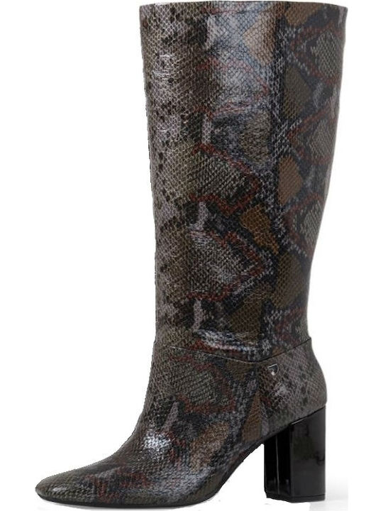 Leather High Heel Women's Boots Gray