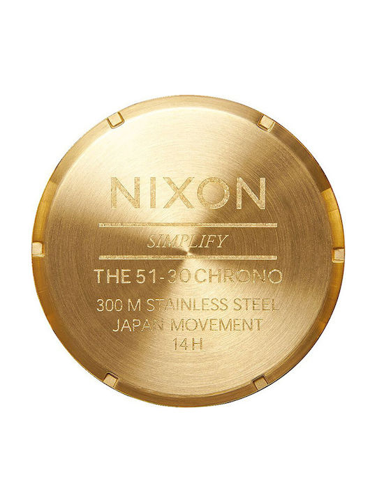 Nixon Ανδρικό Ρολόι 51mm Χρονογράφος Μπαταρίας με Χρυσό Μεταλλικό Μπρασελέ