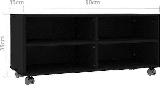 TV Stand with Wheels Black 90x35x35 cm