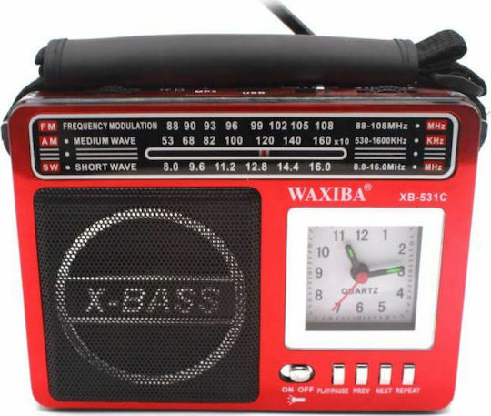 Waxiba XB-531C Φορητό Ραδιόφωνο Επαναφορτιζόμενο με USB Κόκκινο