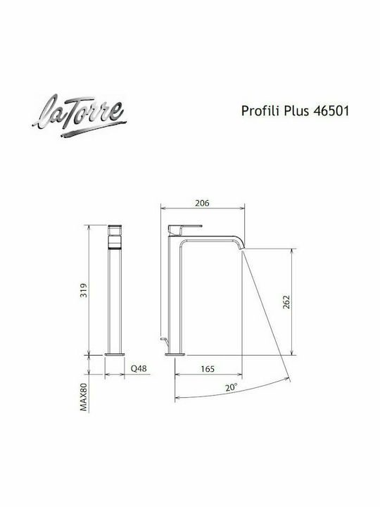 La Torre Profili Plus Αναμεικτική Μπαταρία Νιπτήρα Ψηλή Ασημί