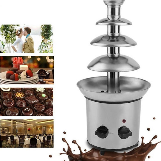 Silver Chocolate Fountain with 4 Flats Fondue 170W 21x21x45cm
