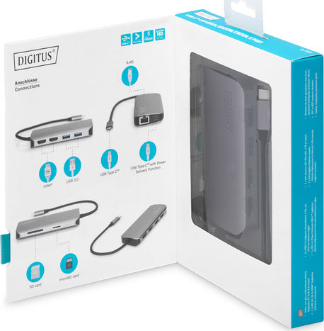 Digitus USB-C Docking Station mit HDMI 4K PD Ethernet und Verbindung 2 Monitore Silber (DA-70884)
