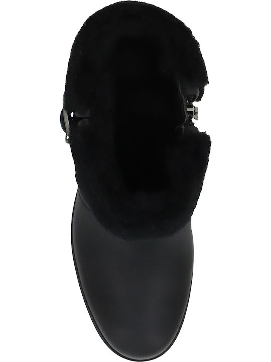 Elisiana Leather Women's Ankle Boots with High Heel & Fur Black