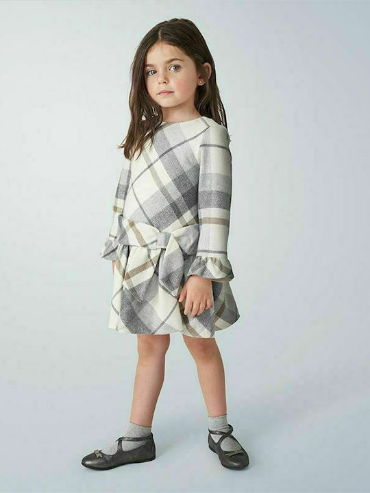 Mayoral Kids Dress Checked Long Sleeve Gray