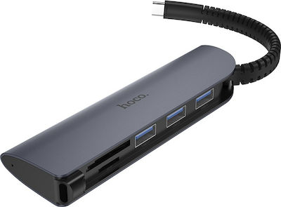 Hoco HB17 Easy connect USB 3.0 Hub 3 Porturi cu conexiune USB-C Gri