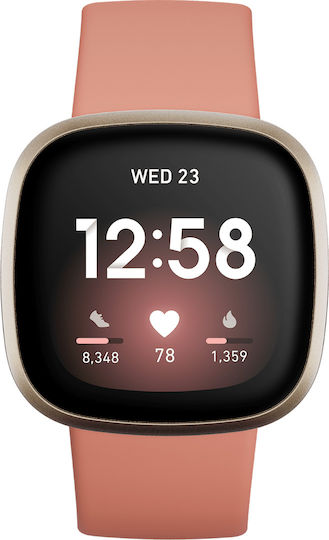 Fitbit Versa 3 Waterproof Smartwatch with Heart Rate Monitor (Pink Clay/Soft Gold Aluminum)