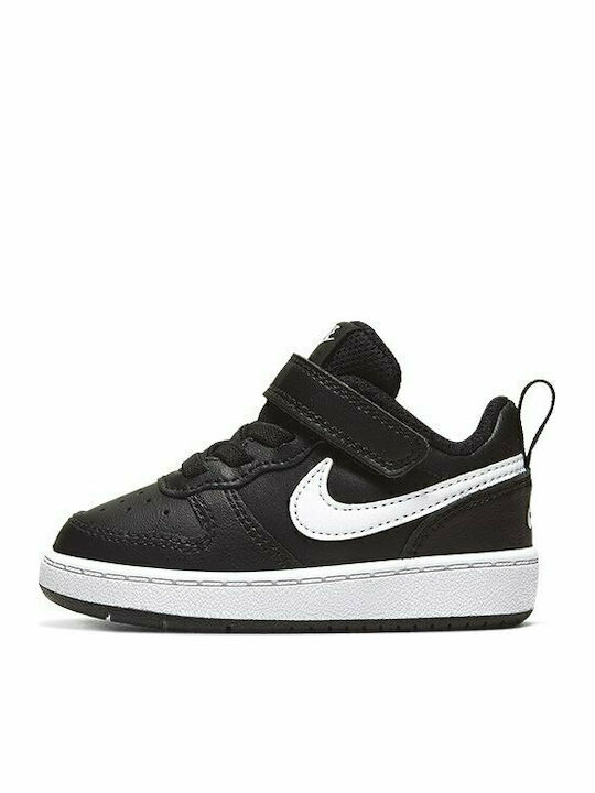 Court Borough Kids Sports Shoes with Hoop & Loop Closure Black White