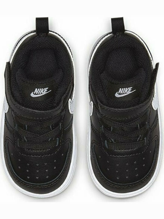 Court Borough Kids Sports Shoes with Hoop & Loop Closure Black White