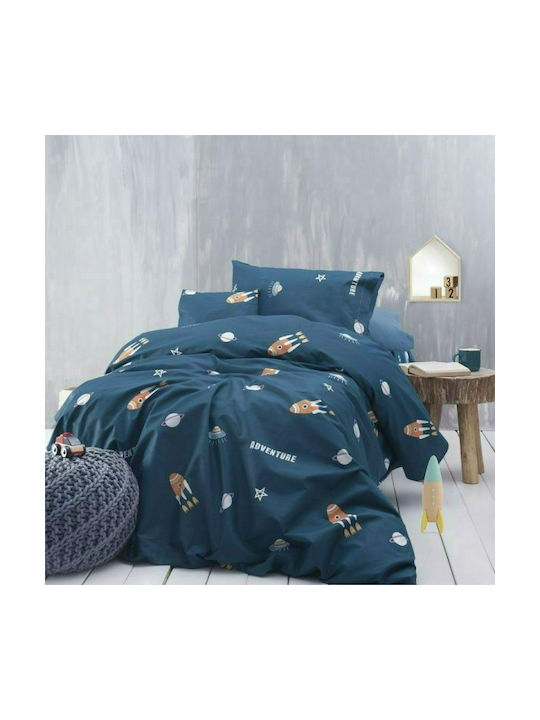 Rythmos Sheet Set Single Cotton Spaceship Blue 160x260cm 3pcs