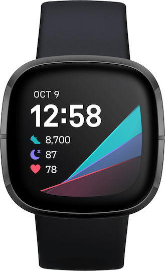 Fitbit Sense Aluminium 40mm Αδιάβροχο Smartwatch με Παλμογράφο (Carbon/Graphite Stainless Steel)