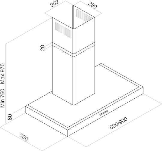 Davoline TAU HPA Chimney Vent Hood 60cm Black
