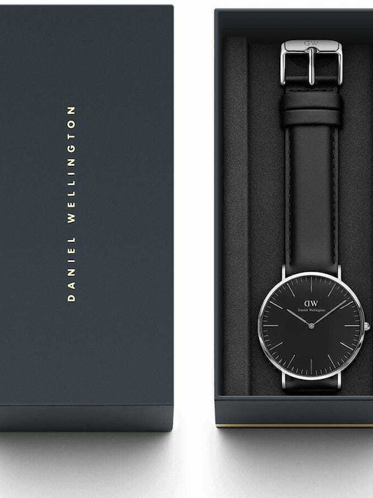 Daniel Wellington Sheffield Ανδρικό Ρολόι 40mm Μπαταρίας με Μαύρο Δερμάτινο Λουράκι