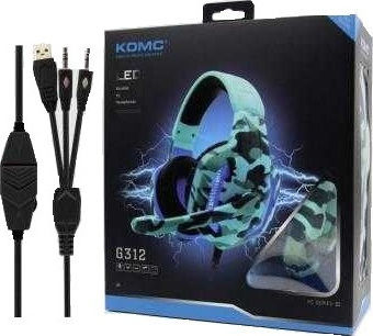 Komc G312 Over Ear Gaming Headset με σύνδεση 2x3.5mm / USB Μπλε