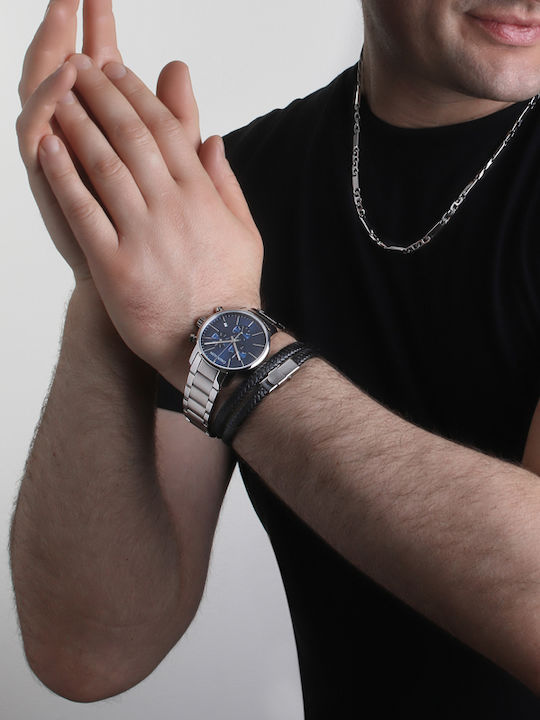 Calvin Klein City Ανδρικό Ρολόι 43mm Χρονογράφος Μπαταρίας με Ασημί Μεταλλικό Μπρασελέ