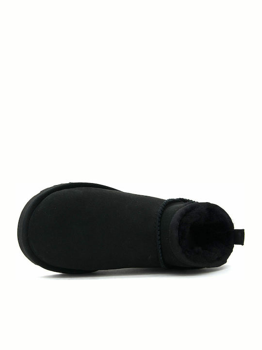 Classic Ultra Mini Suede Women's Ankle Boots with Fur Black