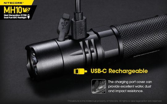 NiteCore Επαναφορτιζόμενος Φακός LED IP68 με Μέγιστη Φωτεινότητα 1200lm MH10V2