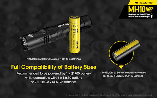 NiteCore Επαναφορτιζόμενος Φακός LED IP68 με Μέγιστη Φωτεινότητα 1200lm MH10V2