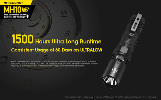 NiteCore Επαναφορτιζόμενος Φακός LED IP68 με Μέγιστη Φωτεινότητα 1200lm MH10V2
