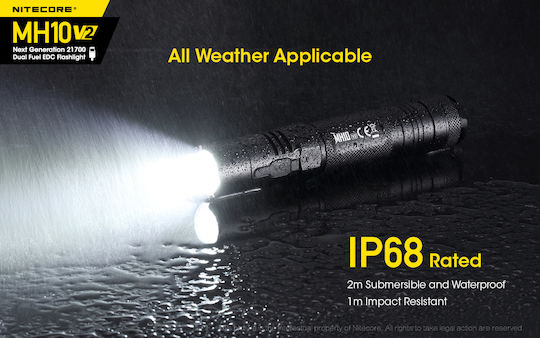 NiteCore Επαναφορτιζόμενος Φακός LED IP68 με Μέγιστη Φωτεινότητα 1200lm MH10V2