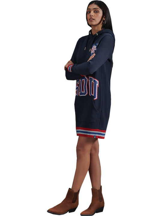 Superdry Boston Varsity Mini Kleid mit Kapuze Downhill Navy