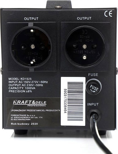 Kraft & Dele KD-1925 Stabilizator de Tensiune 1000VA cu 2 Prize Curent