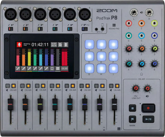Zoom PodTrak P8 Πολυκάναλος Ψηφιακός Επιτραπέζιος Εγγραφέας Μπαταρίας/Ρεύματος για Εγγραφή σε Κάρτα Μνήμης με Διάρκεια Εγγραφής 2 Ώρες και Phantom Power