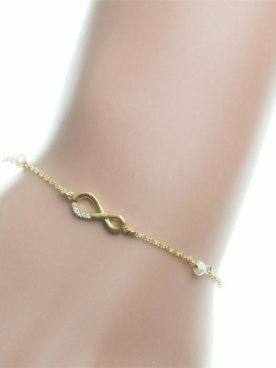 Distinctive gold plated silver bracelet with infinity and pearls