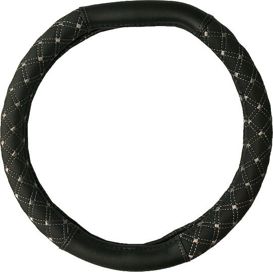 Feral Car Steering Wheel Cover Sport Driving D-Shape Medium with Diameter 38cm made of Leatherette Black with Gray Stitching