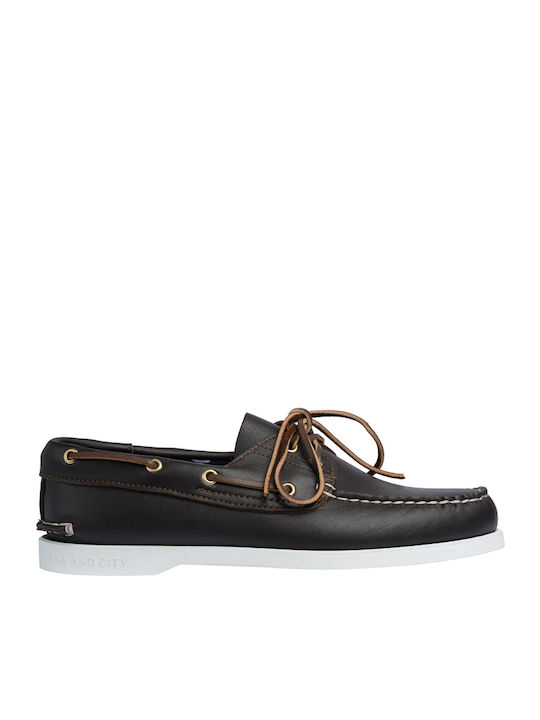 Dallas Men's Leather Boat Shoes Brown / White