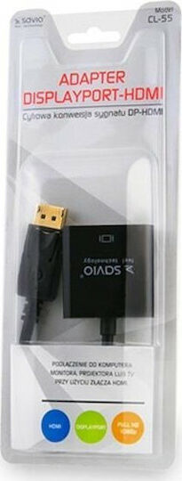 Savio Μετατροπέας DisplayPort male σε HDMI female 1τμχ CL-55