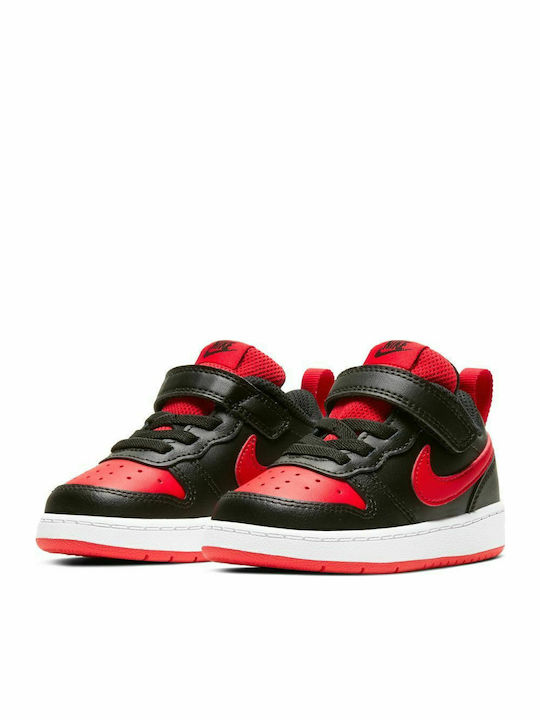 Court Borough Low 2 Kids Sports Shoes with Hoop & Loop Closure Black White University Red