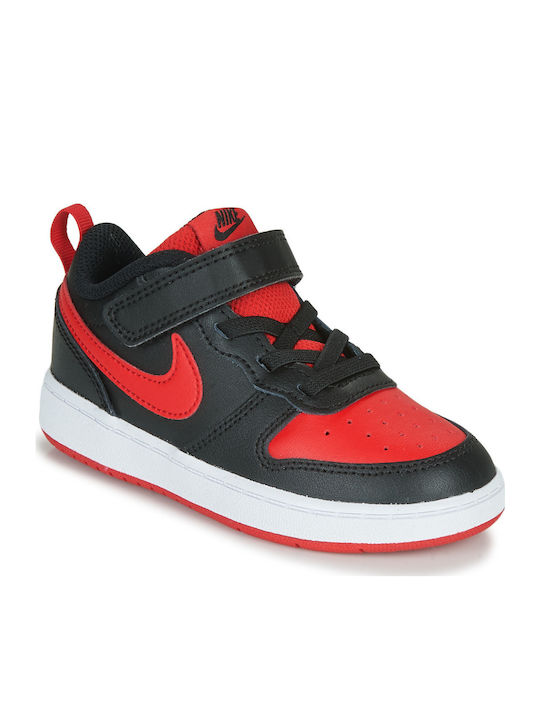 Court Borough Low 2 Kids Sports Shoes with Hoop & Loop Closure Black White University Red