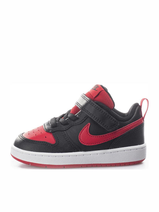 Court Borough Low 2 Kids Sports Shoes with Hoop & Loop Closure Black White University Red