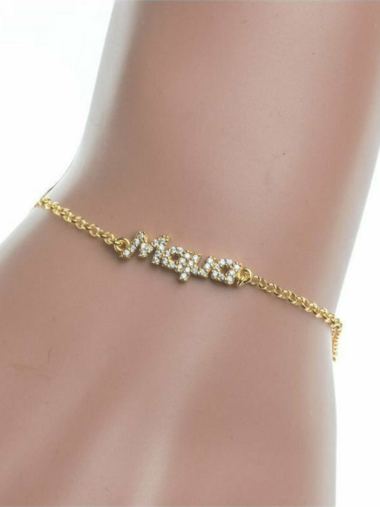 Bracelet in gold plated silver with mom and cubic zirconia stones