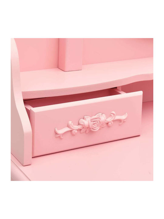 Wooden Makeup Dressing Table Pink with Mirror 75x69x140cm