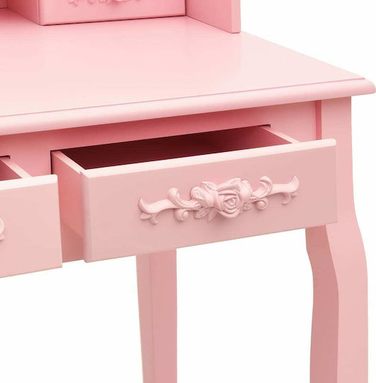 Bodenstehende Schminktisch Schlafzimmer Holz Rosa mit Spiegel & Hocker 75x69x140cm