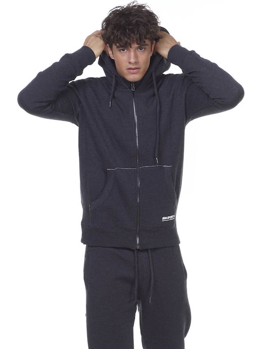 Body Action Men's Sweatshirt Jacket with Hood and Pockets Granite