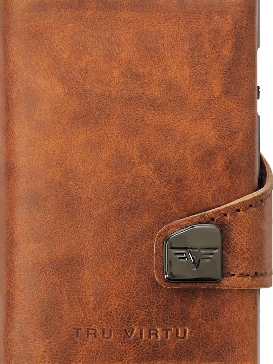 Click & Slide Leather Men's Wallet Cards with RFID and Slide Mechanism Brown