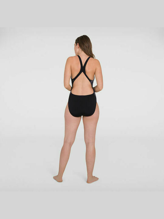 Speedo Placement One-Piece Swimsuit with Open Back Black