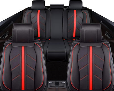 Leatherette Seat Covers Set 9pcs Red / Black