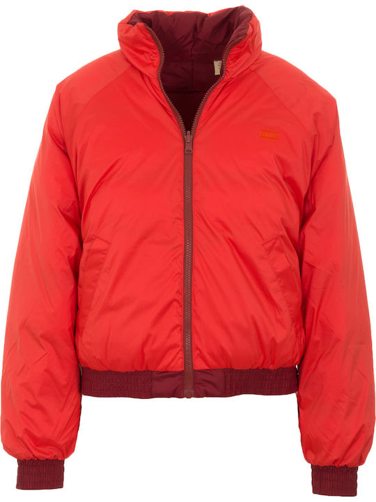 Lydia Reversible Κοντό Γυναικείο Puffer Μπουφάν Διπλής Όψης για Χειμώνα Κόκκινο