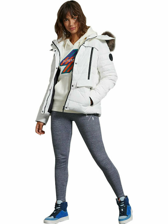 Superdry Glacier Women's Short Puffer Jacket for Winter with Hood White