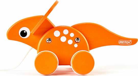 Pin Toys Συρόμενο Παιχνίδι Τρεχαλίτσα Δεινόσαυρος Τρικεράτωψ από Ξύλο για 12+ Μηνών