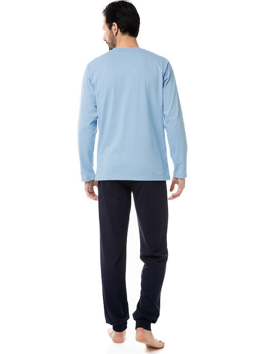 Minerva 90-70797 Men's Winter Cotton Pajamas Set Light Blue