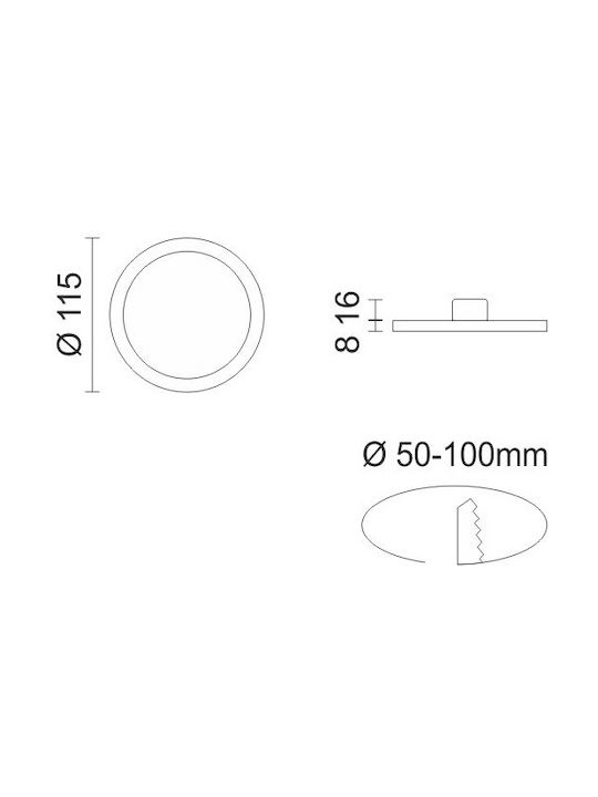 Spot Light Round Metallic Recessed Spot with Integrated LED and Cool White Light 8W 720Lm White 11.5x11.5cm. 1pcs